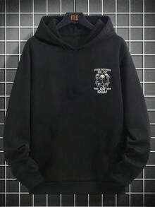 [PIERSON OBM] Sudadera con capucha impresa casual deportiva para hombres - Negro - Ver 4
