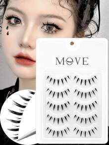 Manga False Eyelash 5 Pairs Of Transparent Stem Natural False Eyelashes, Eyelash Extension, Curling And Softness, Natural Playful Little Devil Suitable For Daily, Party, Travel, Wedding Makeup, Beginner Friendly, Is A Good Gift For Christmas, Halloween, Thanksgiving.