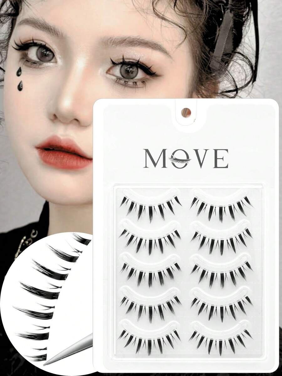 Manga False Eyelash 5 Pairs Of Transparent Stem Natural False Eyelashes, Eyelash Extension, Curling And Softness, Natural Playful Little Devil Suitable For Daily, Party, Travel, Wedding Makeup, Beginner Friendly, Is A Good Gift For Christmas, Halloween, Thanksgiving.