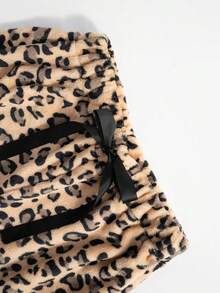 Pantalones anchos de pierna larga con estampado de leopardo, lazo en la cintura y esponjoso, para mujer. Pantalones de otoño/invierno para mujer