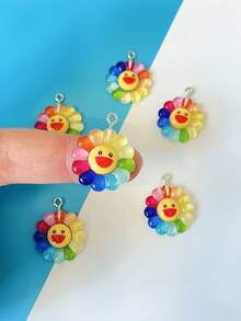 10pcs Resin Charms Sunflower Smlie Face Pendant For Diy Jewelry And Arts Or Crafts Making, Jewelry Making Supplies, Keychain Accessories And Bag Charms, Charms For Bracelet Or Earrings, Halloween Charms