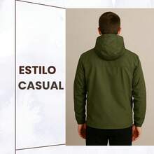 Men's Lightweight Plain Water-Repellent Windbreaker Jacket With Hood - Verde oscuro+liso+G - Ver 7