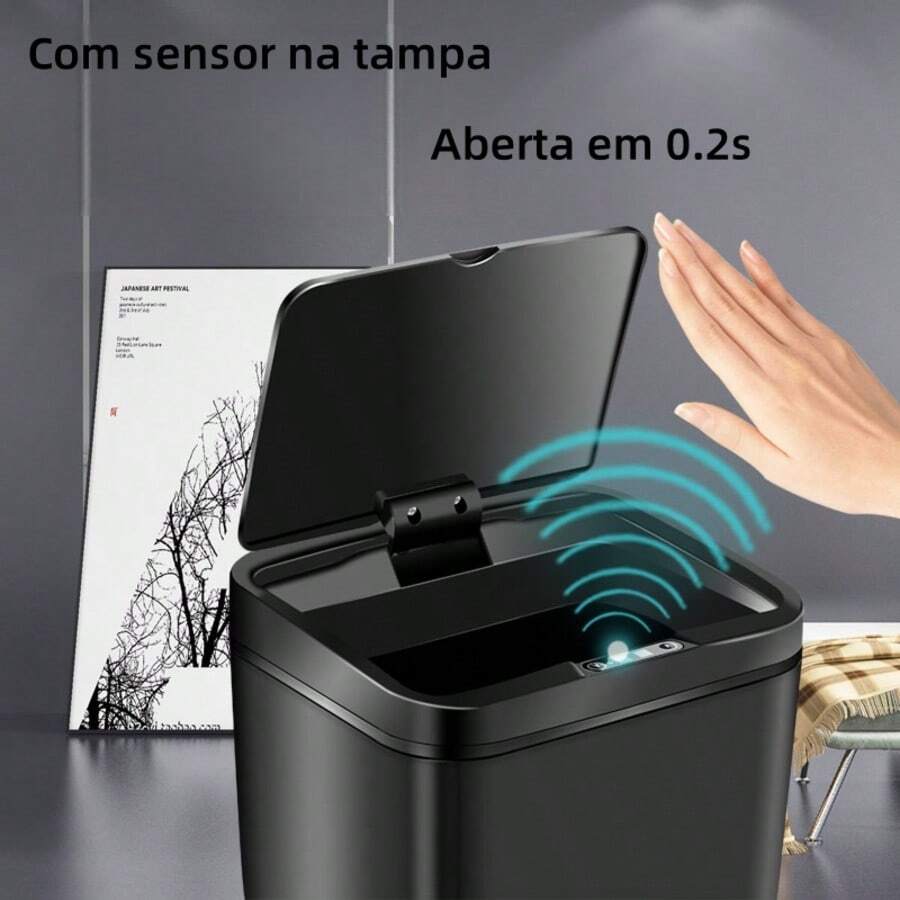 Smart Trash Can 16L Capacity Automatic With Sensor On The Lid For Living Room Kitchen Office - Black - View 1