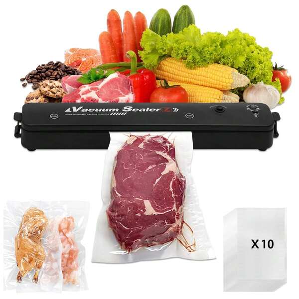 Vacuum Sealer With 10 Bags, Food Sealing Machine, Plastic Bag Sealer, High Vacuum Food Sealer