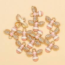10pcs Cute Rhinestone Bee Shaped Zinc Alloy Oil Drip Diy Jewelry Pendant For Earrings, Necklace And Other Accessories