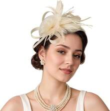 Fascinators Hats Women,Tea Party Fascinator Hair Clip With Feathers Wedding,Derby Hats Headbands - 款式3-香檳金 - 查看 1