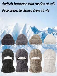 1pc Balaclava Hat With Mask And Neck Warmer, Knitted Winter Hat For Cold Weather, Ear Protection Fall - A - View 4