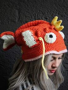 1 Piece Cute Clownfish Hat Knitted Warm Hat Goldfish Three-Dimensional Shape Soft And Warm Neutral Style Suitable For Daily Leisure Vacation, Fall / Winter
