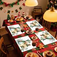 1 pieza/4 piezas/6 piezas Manteles individuales con diseño de acebo, muñeco de nieve y bayas de Navidad, manteles individuales rectangulares de poliéster lavables a máquina, protectores de mesa, manteles individuales aislantes, decoraciones de restaurante, decoraciones de mesa, artículos para fiestas, decoraciones navideñas, decoración del hogar - Multicolor - Ver 8