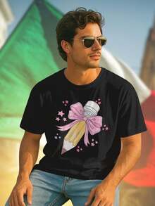 Maglietta Uomo T Shirt Hand Drawn Pencil with Pink Bow and Stars Illustration Moda Casual Design Unico Idea Regalo Qualità Offerta Speciale