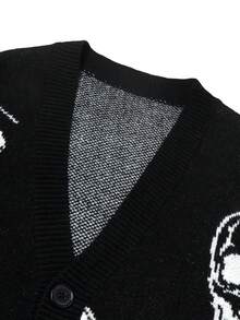 Unisex Retro Dark Style Patterned Long Sleeve Button-Up Knit Cardigan Sweater, Suitable For Spring, Autumn, Winter, European And Asian Fashion