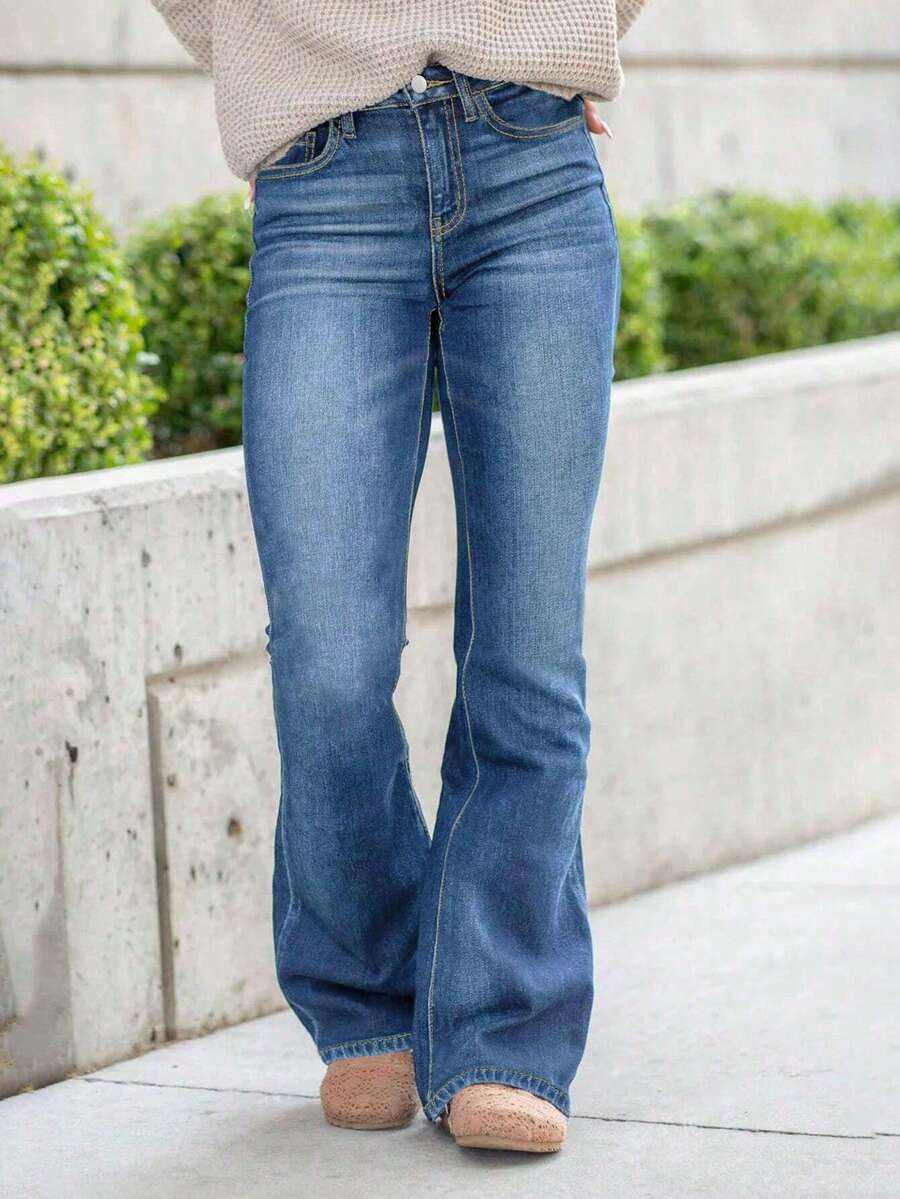 Women's Casual High Waist Skinny Flare Jeans With Pockets, Versatile