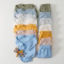 4-Piece Ribbed Baby Clothing Kit With 2 Long-Sleeved Bodysuit And Romper Sets - Màu xanh nhạt - Xem 1