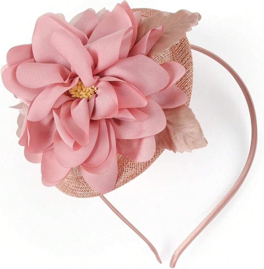 Fascinators Hats Women,Tea Party Fascinator Hair Clip With Feathers Wedding,Derby Hats Headbands - Style6-粉紅色 - 查看 1
