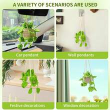 Crochet Plant Hanging Basket For Car Rear View Mirror Decor, Polyester, Light Green, Durable, Handmade, Cute Interior Aesthetic, Gift For Women - 粉紅色 - 查看 2