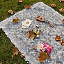 1 件灰色波西米亚风格野餐垫露营毯带流苏户外露营装备波西米亚风格桌布睡袋防潮垫野餐垫适用于户外野餐节日派对装饰卧室/客厅装饰户外旅行情人节礼物家居装饰 - 灰色 - 查看 6