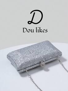Elegant Women's Silver Sequin Evening Clutch - Polyester Lining, Shimmering Glamorous, Sophisticated Evening Clutch Bag With Metal Chain, Perfect For Parties, Weddings, Galas, Cocktail Events - Dazzling Handbag With Detachable Metal Strap