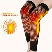 加厚加长艾草护膝关节保暖足部腿部护具针织护膝适用于瑜伽居家运动健身腿部保护(单片装)健身房配件护膝 - 黑色 - 查看 1