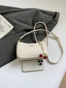 Túi xách đeo vai kiểu dáng cổ điển, chất liệu vải PU chống thấm nước, màu trơn, họa tiết dâu tây, túi đeo dưới cánh tay, túi xách thanh lịch, túi đi làm, thích hợp cho du lịch, mua sắm, tiệc tùng, lễ hội. - trắng - Xem 3