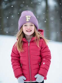 1 Pieza Gorro de Punto para Niños con Patrón de 26 Letras, Gorro de Punto de unicolor, Sombreros para Niñas, Gorros Cálidos para Exteriores, Otoño/Invierno