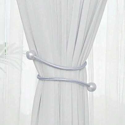 4pcs Window Curtain Tie Backs, Pearl Decor Rope Fixation Brackets Suitable For Small, Thin Or Sheer Curtains