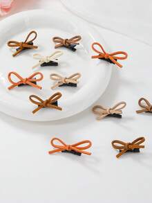 10个/套 少女卡其色和米色丝带蝴蝶结发夹，刘海发卡，不伤发饰，日常使用 - 彩色 - 查看 2