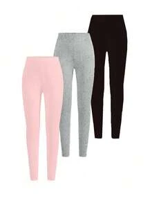 Bộ 3 chiếc quần legging trơn màu thời trang cho bé gái, chất liệu co giãn mềm mại và thoải mái, phối nhiều màu, kiểu dáng thể thao năng động, phù hợp cho các hoạt động ngoài trời, khiêu vũ, yoga, đạp xe, chạy bộ, tụ họp, tiệc tùng và mặc hàng ngày vào mùa xuân, hè, thu và đông. - Nhiều màu - Xem 3