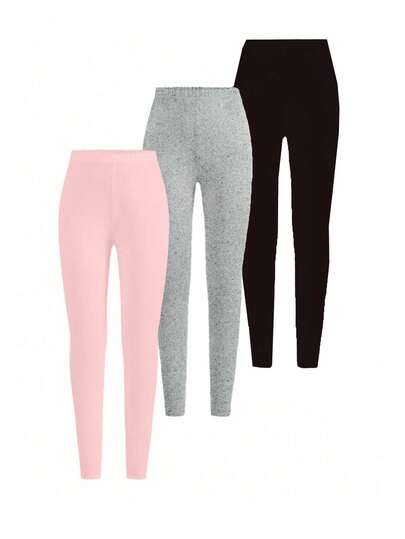 Bộ 3 chiếc quần legging trơn màu thời trang cho bé gái, chất liệu co giãn mềm mại và thoải mái, phối nhiều màu, kiểu dáng thể thao năng động, phù hợp cho các hoạt động ngoài trời, khiêu vũ, yoga, đạp xe, chạy bộ, tụ họp, tiệc tùng và mặc hàng ngày vào mùa xuân, hè, thu và đông.