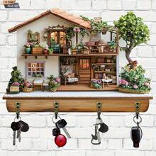 2D Flat Multi-Color Wooden House Key Storage Rack - Bag, Coat, Accessory And Key Storage Hook Rack