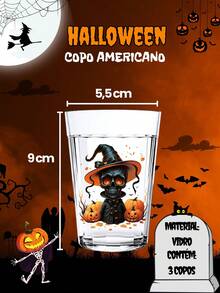 Kit 3 Copos Americanos 190ml Personalizado Decoração Festa Aniversario Halloween Lembrancinha Drinks Bebidas Enfeite De Mesa Fantasma Bruxa - LARANJA - Visão 4