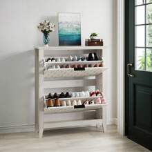 80cm Vintage Schuhschrank in Weiß, freistehender Vintage Schuhschrank im Stil der Mitte des Jahrhunderts, Schuhschrank mit 2 klappbaren Schubladen, geeignet für Flur und Eingangsbereich, Treppenecke