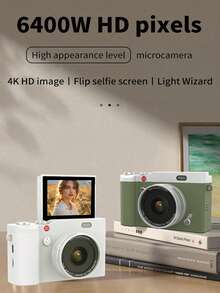 180° Flip Screen - Dual-Camera 4K Digital Camera With LED Flash, 16x Zoom, 64MP Compact Portable For Video Recording.