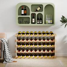 54 Bottle Stackable Wine Rack, 6-Tier Freestanding Modular 54-Wine Bottle Storage Display Shelf, Wine Bottle Rack For Kitchen, Pantry, Cellar, Natural Wood - Beige - View 3