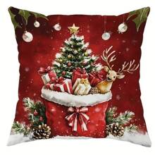 4pcs Christmas Pillow Covers, Cute Santa Claus & Snowman Design, Gift Box & Christmas Tree Pattern, Minimalist & Adorable Peach Velvet Single-Sided Printed Cushion Covers With Zipper Closure, No Pillow Insert Included, Suitable For Christmas & Winter Holiday Decor On Sofa, Bed, Chair, Bedroom, Living Room, Patio