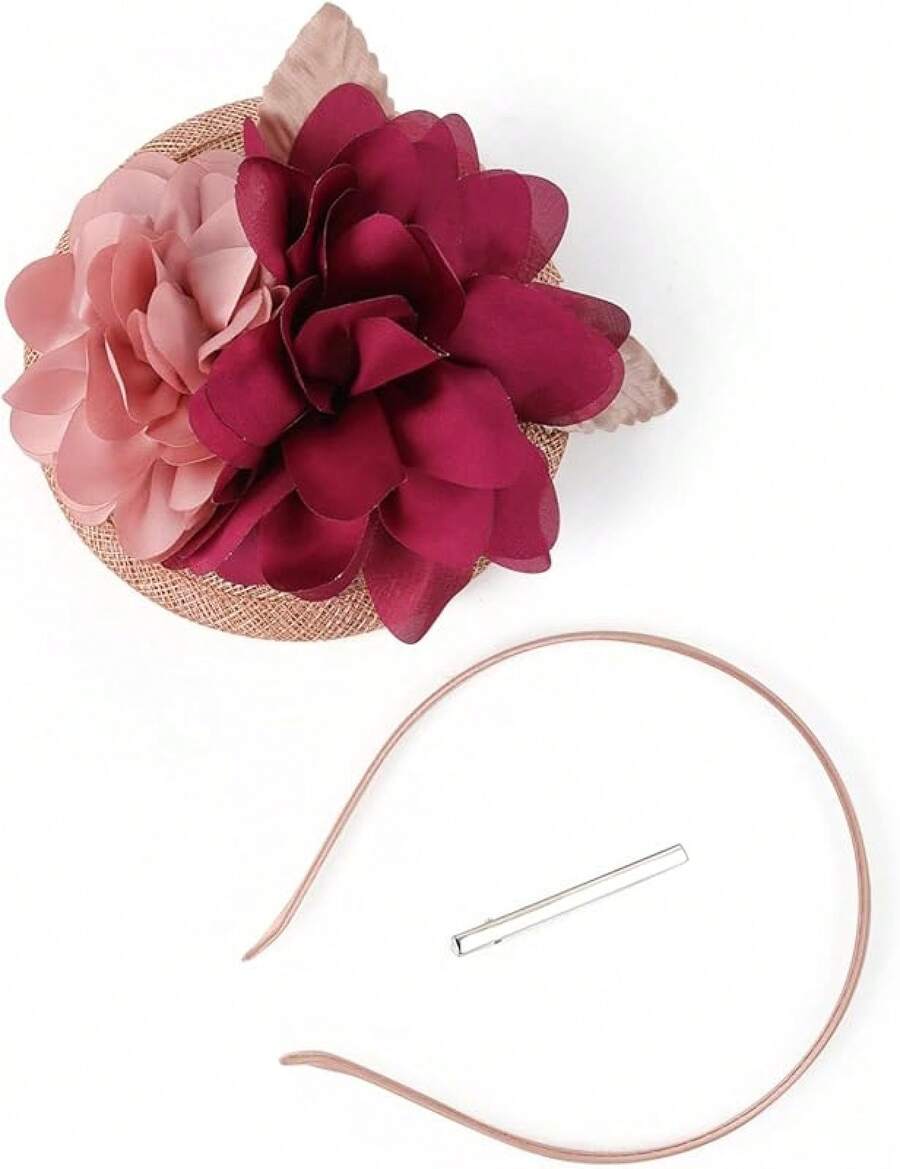Fascinators Hats Women,Tea Party Fascinator Hair Clip With Feathers Wedding,Derby Hats Headbands - Style6-深紅色 - 查看 1