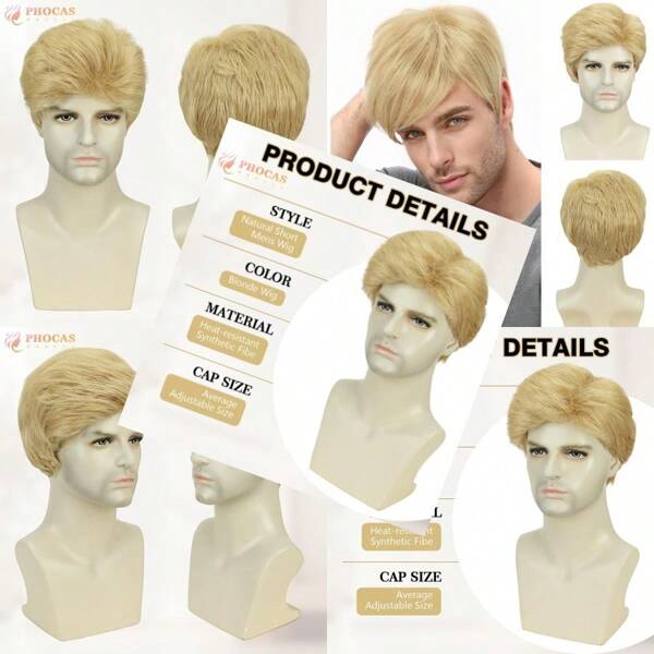 PHOCAS Short Wig Cosplay Wig Blonde Wig Funny Wig For Men