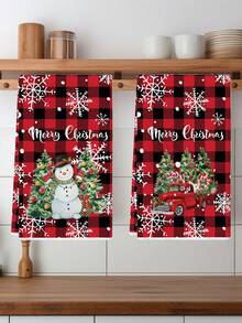 2 件装姜饼图案厨房毛巾可爱圣诞风格洗碗巾厨房擦干洗碗巾