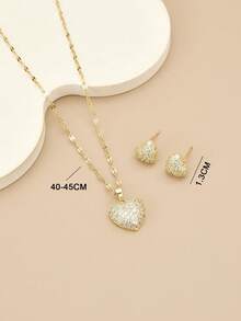 1 chiếc vòng cổ bằng thép không gỉ hình trái tim đính đá Rhinestone sang trọng dành cho nữ, 1 đôi bông tai hình trái tim đính đá Rhinestone sang trọng dành cho nữ, thích hợp cho tiệc tùng, đeo hàng ngày, phong cách châu Âu và Mỹ, cá nhân hóa, hào phóng, Zirconia khối, trang sức cưới, quà tặng cho bé gái, người thân, bạn bè, sinh nhật, ngày lễ tình nhân, quà tặng cho người yêu - Vàng - Xem 7