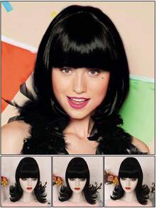 Hitzebeständige synthetische charmante Damen Wabenfrisur Perücke, kurze BoBo Flip Out wellige Haare mit geraden Pony Perücken für elegante Damen Retro Flugzeugwelle Bienenkorbfrisur mit Pony, Bouffant lockige tägliche Cosplay Party Perücken, 60er 70er Jahre Vintage Kostüm Perücke, selbstbewusster Rockabilly Stil für Musikfestivals Weihnachtsdekorationen, Feiertage Geburtstag Valentinstag Geschenke für Muttertag