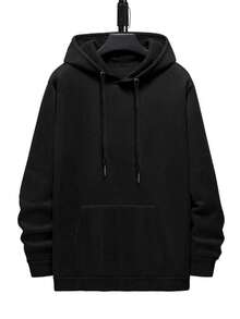 Felpa con cappuccio imbottita in pile da uomo - stampa geometrica, vestibilità morbida, pullover caldo, lavabile in lavatrice, adatto per attività all'aperto e uso casual. - nero - Visualizzare 2