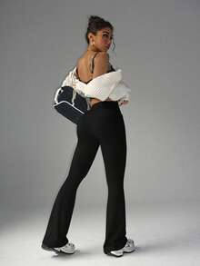 FWH Leggings de cintura alta modesta, diseño de pierna acampanada, interior forrado de felpa, comodidad todo el día, efecto estilizante sin compresión, calidez sin volumen, leggings de felpa de cintura alta, pantalones de yoga acampanados, pantalones acampanados que levantan el trasero, pantalones de entrenamiento forrados de felpa con control de abdomen y levantamiento de glúteos, versátiles leggings acampanados de cintura alta