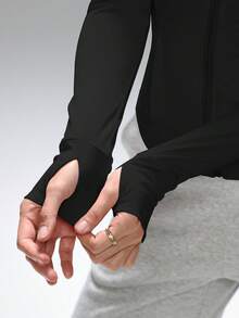 FWH Siluetă strâmtă în talie, Manșete cu găuri pentru degetul mare, Căptușeală din fleece plușat, Estetică profesională, Cu funcționalitate atletică, Jachetă de antrenament profesională, Jachetă de sală potrivită pentru birou, Jachetă de exerciții cu guler înalt pentru femei, Jachetă de antrenament slim-fit cu găuri pentru degetul mare pentru femei profesioniste, Jachetă elegantă din fleece cu guler înalt