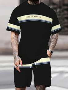 Bộ đồ thể thao mùa hè dành cho nam, gồm áo thun cổ tròn và quần short dệt kim bằng polyester, nhẹ và thoáng khí. Màu trơn, thích hợp cho tập luyện, giải trí, du lịch và làm quà tặng cho bạn bè. - Nhiều màu - Xem 3
