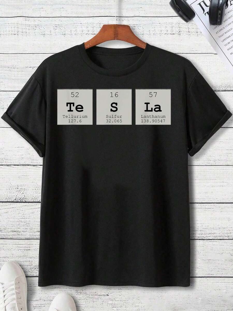 Atomic Symbol Tesla, Comfort Fit Top, High- Quality Material Choice, Shirts For Men, A Relaxed And Stylish Option For Meeting Someone For Coffee,Fall Clothes,Halloween Clothes - màu đen - Xem 1