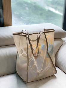 1/2 Peças Bolsa de Ombro de Tela, Bolsa de Praia de Grande Capacidade, Bolsa de Armazenamento Versátil e Multifuncional, Bolsa de Tela para Praia, Adequada para Itens de Viagem ao Ar Livre, Cosméticos, Roupas, Compras, Organizador de Artigos de Toalete, Bolsa de Armazenamento para Banheiro - Multicolorido - Visão 9