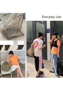 1/2 Peças Bolsa de Ombro de Tela, Bolsa de Praia de Grande Capacidade, Bolsa de Armazenamento Versátil e Multifuncional, Bolsa de Tela para Praia, Adequada para Itens de Viagem ao Ar Livre, Cosméticos, Roupas, Compras, Organizador de Artigos de Toalete, Bolsa de Armazenamento para Banheiro - Multicolorido - Visão 6