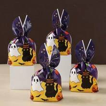 50pcs Halloween Gift Bags, Halloween Packaging Bags, Halloween Candy Bags, Halloween Decorations, Halloween Queue Supplies, 8.66*5.12inch, Cute Black Cat & Rabbit Ear Creative Design, Colorful Halloween Decorations, Suitable For Candy And Gift Packaging, Holiday Decorations