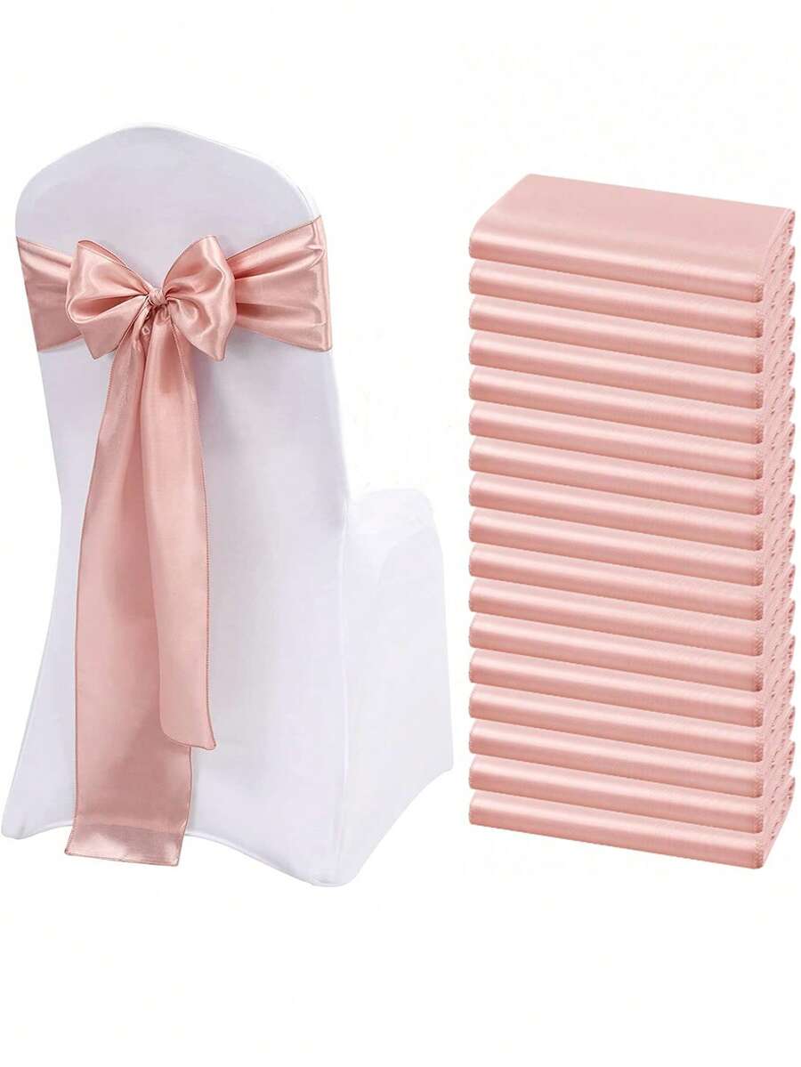 1pc/6pcs/10pcs Rose Gold Satin Chair Sashes Wedding Chair Ribbon Bow Silk Chair Knot Sash Ties For Reception Restaurant Event Banquet Birthday Hotel Party Chair Decoration Sash Bows