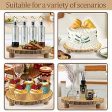 PRustic Wood Cake Stand 1113 Inch Elegant Wood Slice With Legs For Weddings Birthdays And Special Events Log Color 8005