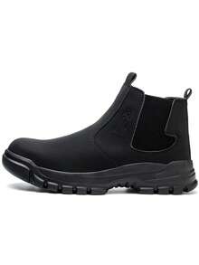 Men's Steel-Toe Work Boots, Anti-Smash Anti-Puncture, Slip-On Design For Easy On & Off, Light Footwear For Workshop, Warehouse, Construction - Black - View 6